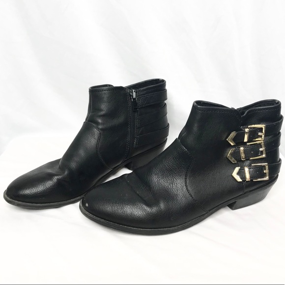 ankle boots with gold buckles